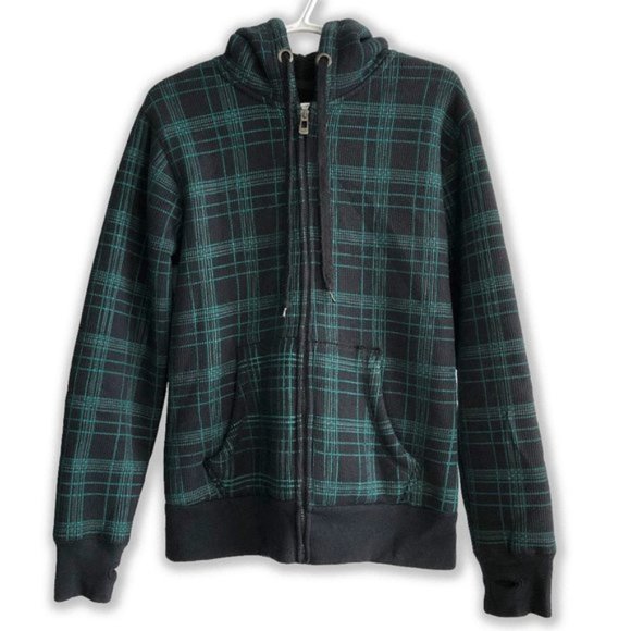 Urban Behavior Other - Urban Behavior Men's Green Blue Plaid Zip-Up Hoodie Lined with Fleece